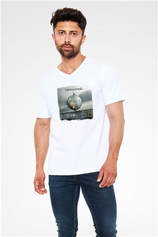 Dream Theater Baskılı Unisex Beyaz V Yaka Tişört
