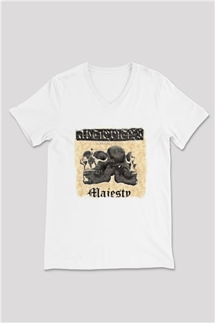 Dream Theater Baskılı Unisex Beyaz V Yaka Tişört