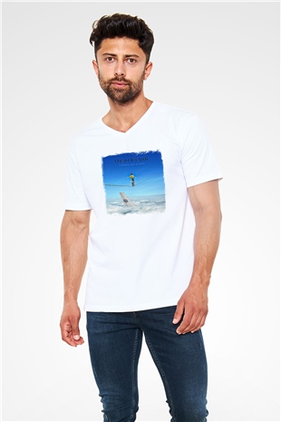 Dream Theater Baskılı Unisex Beyaz V Yaka Tişört