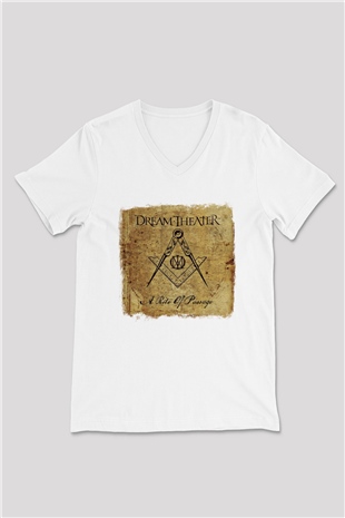 Dream Theater Baskılı Unisex Beyaz V Yaka Tişört