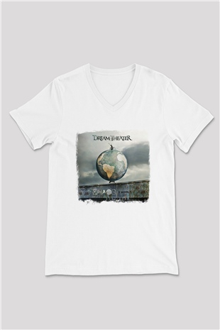 Dream Theater Baskılı Unisex Beyaz V Yaka Tişört