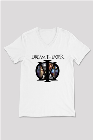 Dream Theater Beyaz Unisex V Yaka Tişört T-Shirt