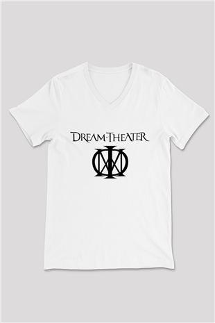 Dream Theater Beyaz Unisex V Yaka Tişört T-Shirt