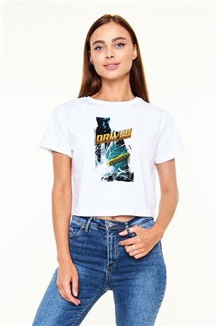Driver Beyaz  Crop Top Tişört