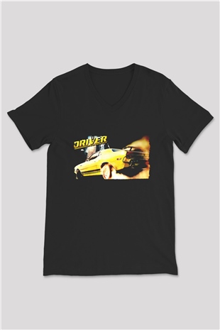 Driver Siyah Unisex V Yaka Tişört