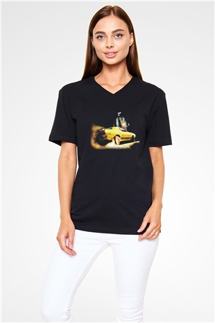Driver Siyah Unisex V Yaka Tişört T-Shirt