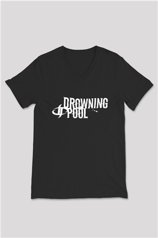 Drowning Pool Baskılı Unisex Siyah V Yaka Tişört - Tshirt