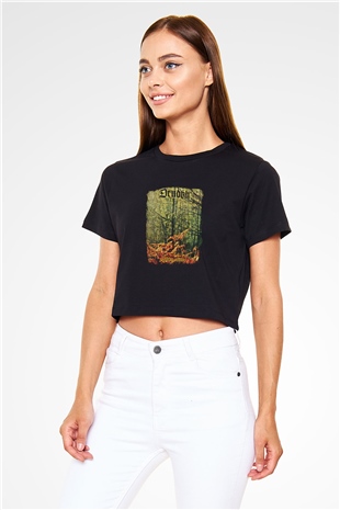 Drudkh Baskılı Unisex Siyah Crop Top Tişört