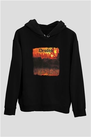 Drudkh Baskılı Unisex Siyah Hoodie