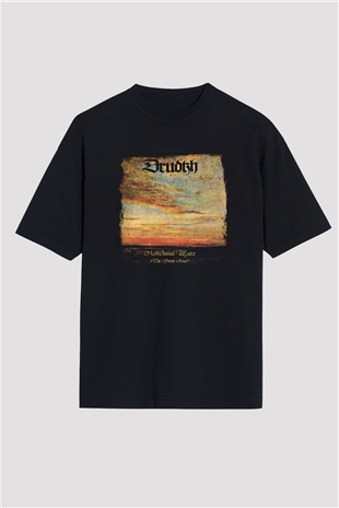 Drudkh Baskılı Unisex Siyah Oversize Tişört