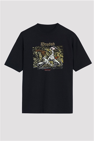 Drudkh Baskılı Unisex Siyah Oversize Tişört