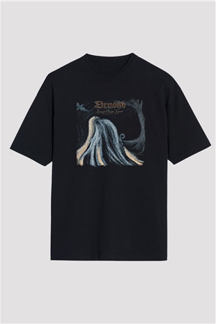 Drudkh Baskılı Unisex Siyah Oversize Tişört