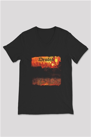 Drudkh Baskılı Unisex Siyah V Yaka Tişört