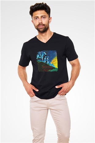 Drudkh Baskılı Unisex Siyah V Yaka Tişört