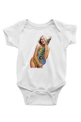 Dua Lipa Baskılı Beyaz Unisex Bebek Body - Zıbın
