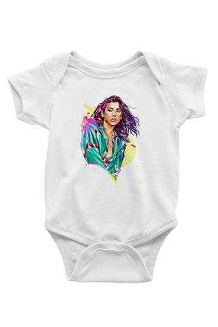 Dua Lipa Baskılı Beyaz Unisex Bebek Body - Zıbın