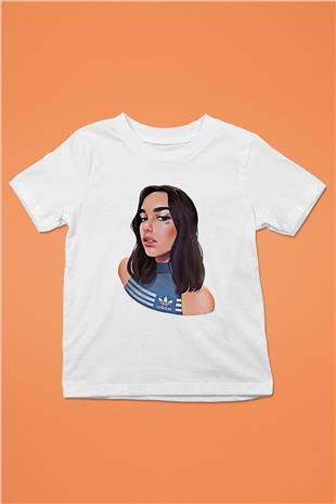 Dua Lipa Baskılı Beyaz Unisex Beyaz Çocuk Tişört - Tshirt