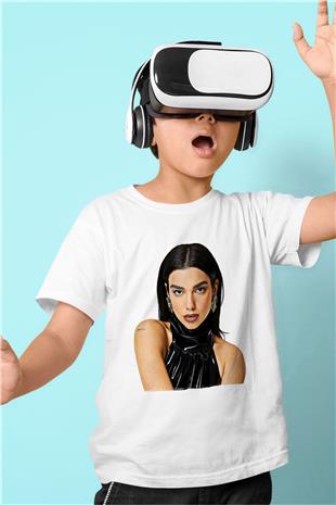 Dua Lipa Baskılı Beyaz Unisex Beyaz Çocuk Tişört - Tshirt