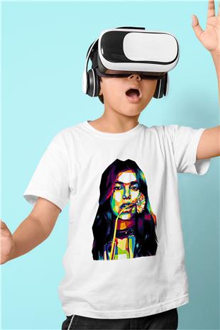Dua Lipa Baskılı Beyaz Unisex Beyaz Çocuk Tişört - Tshirt