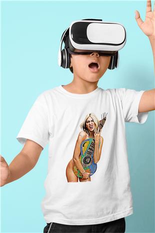 Dua Lipa Baskılı Beyaz Unisex Beyaz Çocuk Tişört - Tshirt