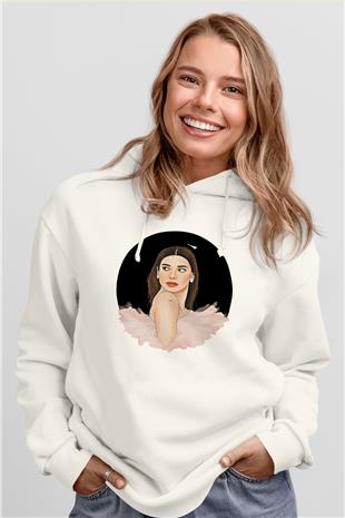 Dua Lipa Baskılı Beyaz Unisex Kapüşonlu Sweatshirt
