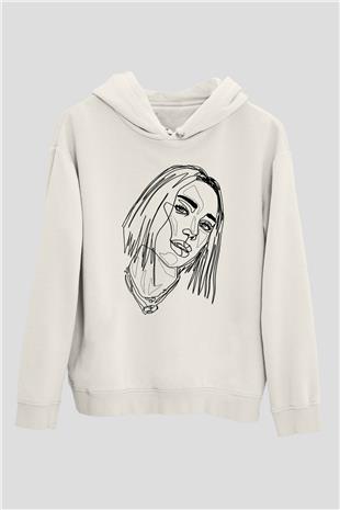 Dua Lipa Baskılı Beyaz Unisex Kapüşonlu Sweatshirt