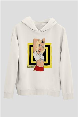 Dua Lipa Baskılı Beyaz Unisex Kapüşonlu Sweatshirt