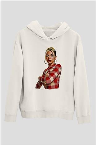 Dua Lipa Baskılı Beyaz Unisex Kapüşonlu Sweatshirt