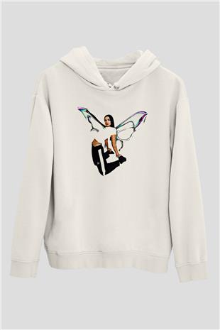 Dua Lipa Baskılı Beyaz Unisex Kapüşonlu Sweatshirt