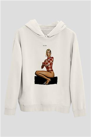 Dua Lipa Baskılı Beyaz Unisex Kapüşonlu Sweatshirt