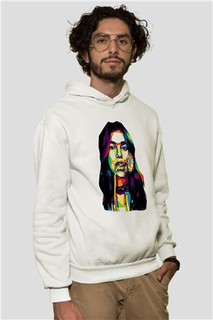 Dua Lipa Baskılı Beyaz Unisex Kapüşonlu Sweatshirt
