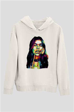 Dua Lipa Baskılı Beyaz Unisex Kapüşonlu Sweatshirt