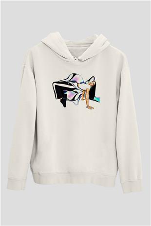 Dua Lipa Baskılı Beyaz Unisex Kapüşonlu Sweatshirt