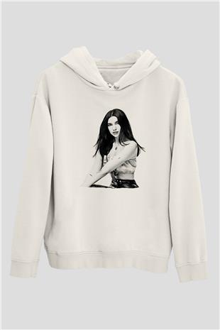 Dua Lipa Baskılı Beyaz Unisex Kapüşonlu Sweatshirt