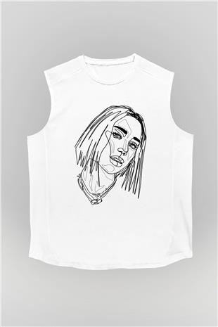 Dua Lipa Baskılı Beyaz Unisex Kolsuz Tişört - Tshirt