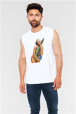 Dua Lipa Baskılı Beyaz Unisex Kolsuz Tişört - Tshirt