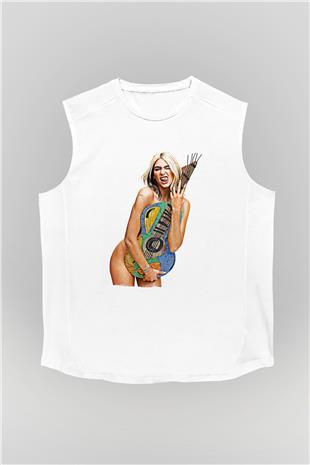 Dua Lipa Baskılı Beyaz Unisex Kolsuz Tişört - Tshirt