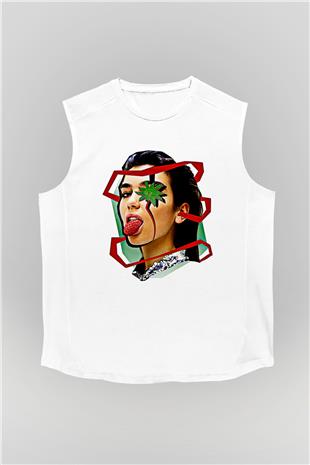 Dua Lipa Baskılı Beyaz Unisex Kolsuz Tişört - Tshirt