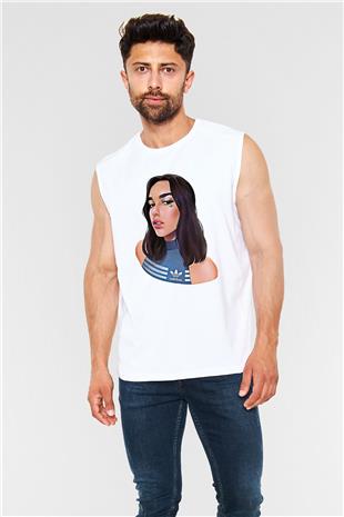 Dua Lipa Baskılı Beyaz Unisex Kolsuz Tişört - Tshirt