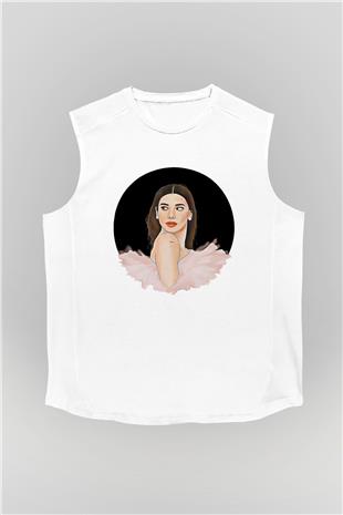 Dua Lipa Baskılı Beyaz Unisex Kolsuz Tişört - Tshirt
