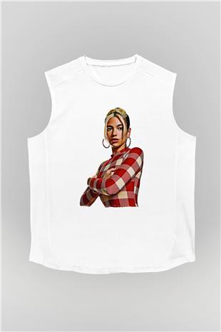 Dua Lipa Baskılı Beyaz Unisex Kolsuz Tişört - Tshirt