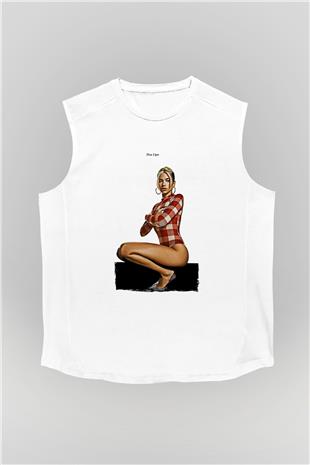 Dua Lipa Baskılı Beyaz Unisex Kolsuz Tişört - Tshirt