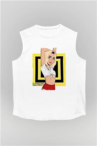 Dua Lipa Baskılı Beyaz Unisex Kolsuz Tişört - Tshirt