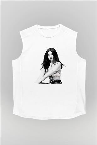 Dua Lipa Baskılı Beyaz Unisex Kolsuz Tişört - Tshirt