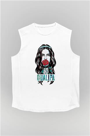Dua Lipa Baskılı Beyaz Unisex Kolsuz Tişört - Tshirt