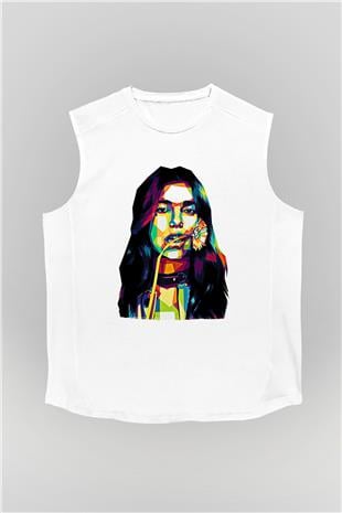 Dua Lipa Baskılı Beyaz Unisex Kolsuz Tişört - Tshirt