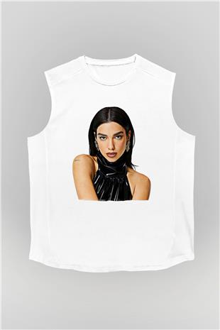 Dua Lipa Baskılı Beyaz Unisex Kolsuz Tişört - Tshirt