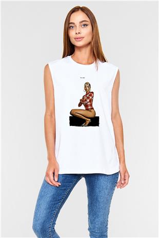 Dua Lipa Baskılı Beyaz Unisex Kolsuz Tişört - Tshirt