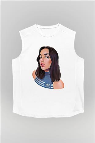 Dua Lipa Baskılı Beyaz Unisex Kolsuz Tişört - Tshirt