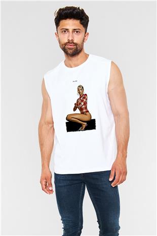 Dua Lipa Baskılı Beyaz Unisex Kolsuz Tişört - Tshirt